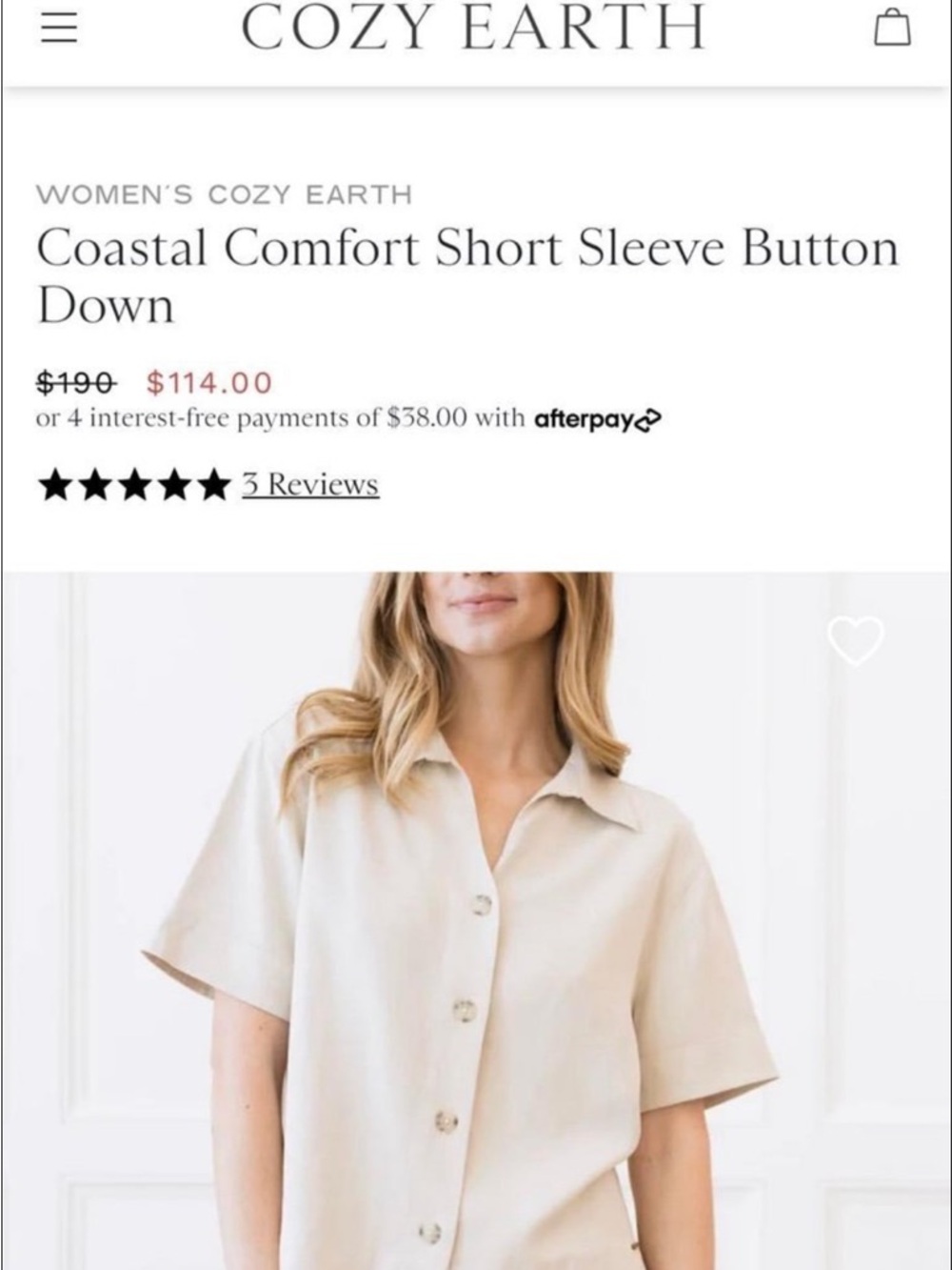 Coastal Comfort Short Sleeve Button-Down Shirt — Cream XS